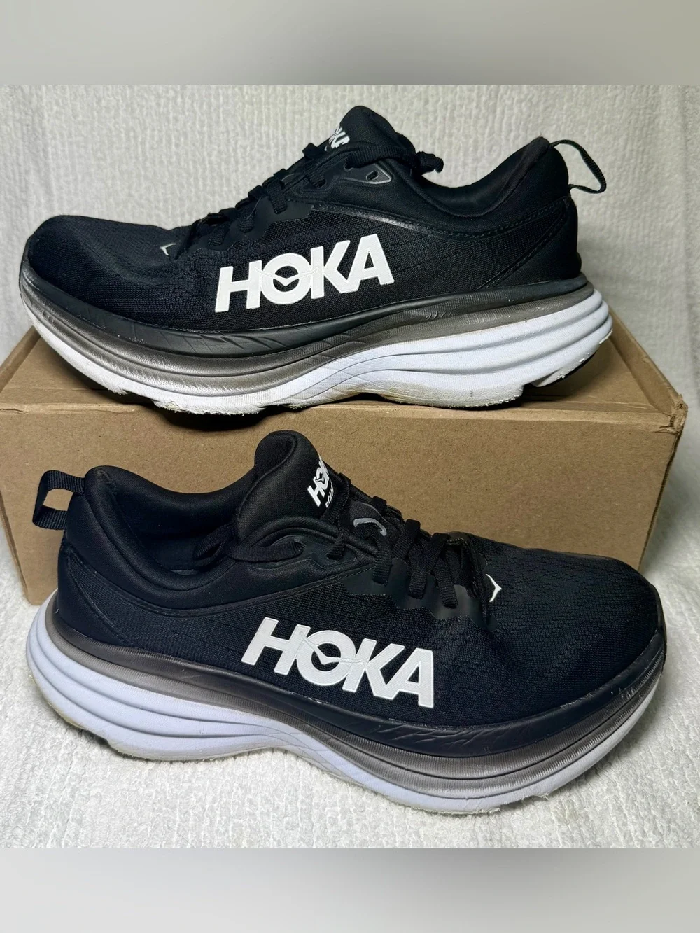 Hoka Men's Black and White Cushioned Road Running Shoes